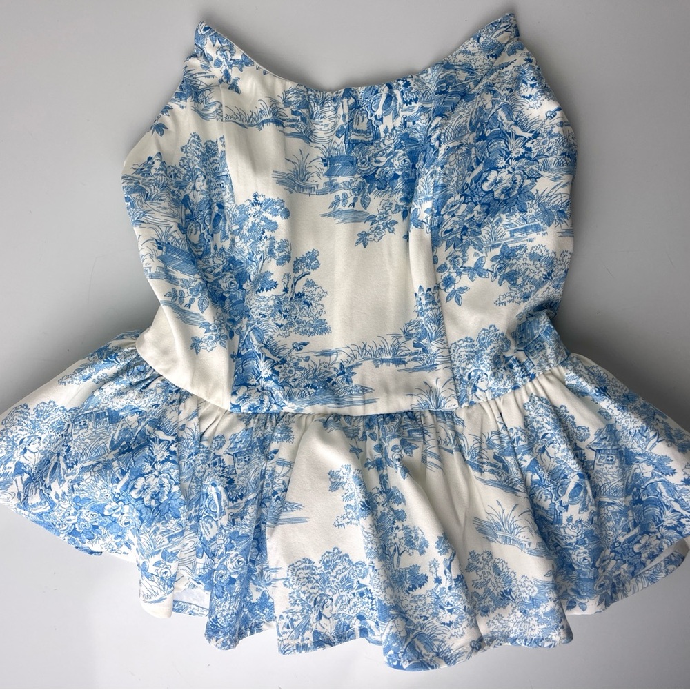 Fashion Nova Strapless Peplum Top Blue White Toile Floral XS | Corset Bustier